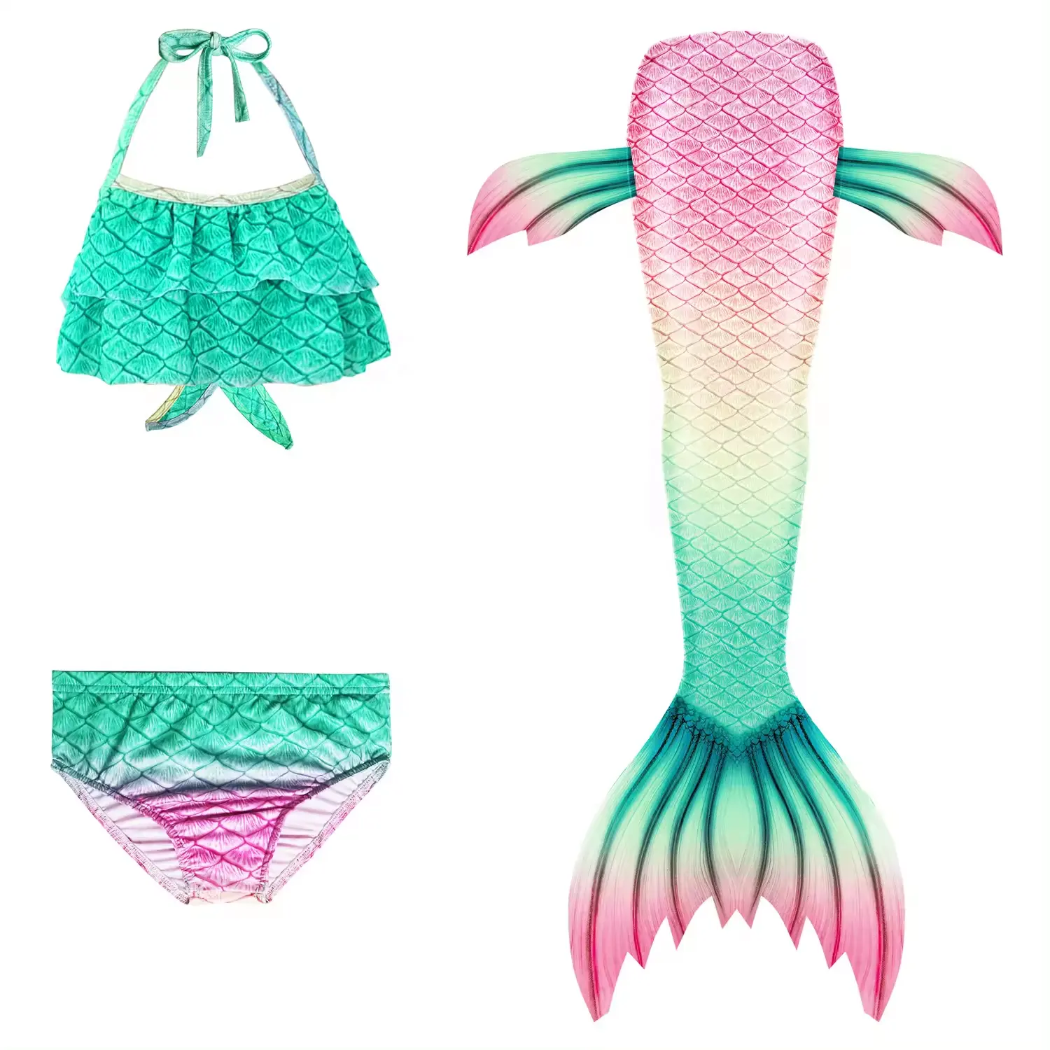 Üst düzey kızlar mayo Mermaid kuyrukları bebek kız mayo takım elbise seti yüzme prenses çocuk 100% Polyester çiçek