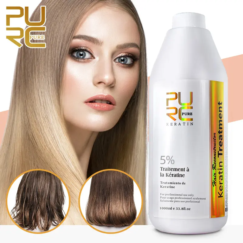 PURC 1000ml 5% perbaikan keriting rambut kering pelurus rambut minyak Brasil meningkatkan rambut keriting keratin Brasil