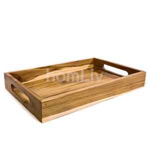 Bandeja de Servir de Madera de Teca Natural con Asa Recortada, Bandeja para Cena, Desayuno en la Cama, Uso en Cocina, Comedor, Hotel, Material de Madera Sólida Sostenible - Product Image 1