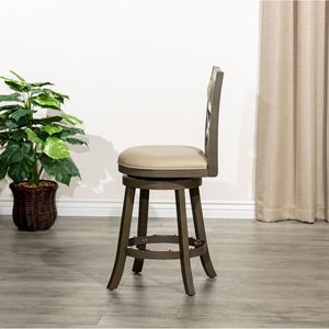 Taburete de barra alto contemporáneo DB de 24 \ ", Silla giratoria con respaldo X y altura de mostrador, con asiento de cuero gris francés, acabado Gris desgastado - Product Image 4