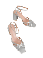Chaussures à talons hauts pour femmes, argentées, à brides multiples, talon carré, bout ouvert, à enfiler, antidérapantes, pour l'été et l'extérieur, vente en gros