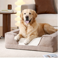 Lit pour chien orthopédique en mousse à mémoire de forme, gris, personnalisé, en peluche, non masticable, rectangulaire, avec 4 oreillers latéraux