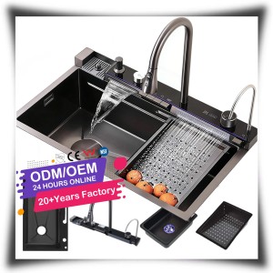 Fregadero de cocina multifunción de una sola ranura grande con cascada, pantalla digital LED y lavavasos, personalizable para el <span class=keywords><strong>Black</strong></span> <span class=keywords><strong>Friday</strong></span> - Product Image 1