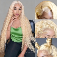 Perruque Lace Frontale Cheveux Humains Blond Miel 613 Ondulée Profonde 13x4 HD Lace Frontal Pré-Pluckée avec Baby Hair et Nœuds Blanchis Blond