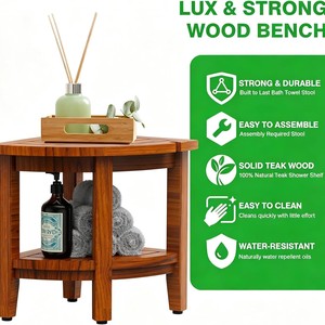 Tabouret de salle de bain en teck en forme d'éventail, siège de douche d'angle double couche en bois massif triangulaire pour personnes âgées, utilisation dans la baignoire - Product Image 2