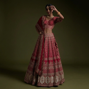 Ensemble Lehenga Choli brodé marron avec dupatta, tenue de mariage traditionnelle indienne et pakistanaise - Product Image 1