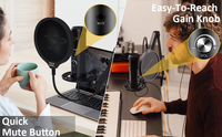 Microphone de bureau portable léger à condensateur cardioïde filaire USB-C 48 kHz 24 bits avec suppression du bruit 7RYMS SR-AU01-K1