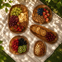 Assiettes en bois d'acacia en gros, assiettes à dîner en bois, plateaux de service pour dîner, dessert, salade, apéritif, collation