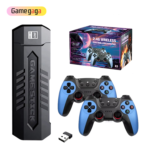 Gamegaga X2 Blue Game Stick 4K 3D HD Retro Video Game Console Wireless Controller TV 30000 Games Play 64G Kid Gift X2 ultra