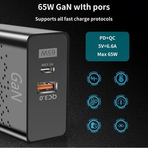65W GaN Fast <b>Charger</b> with QC3.0 Type-C & USB Ports for Mobile Phones and Computers-<b>Multi</b>-Standard (EU/US/UK) - Product Image 6