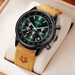 Montre de luxe classique pour homme, style tonneau, cadran bicolore <span class=keywords><strong>bleu</strong></span>, bracelet en cuir marron, résistante à l'eau, en acier inoxydable de haute qualité - Product Image 5