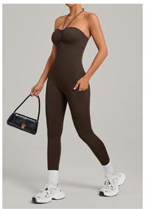 Body deportivo de yoga elástico en cuatro direcciones y transpirable para mujer, con hombros descubiertos, bolsillos, efecto fruncido en glúteos y control de abdomen, ideal para el gimnasio. - Product Image 3