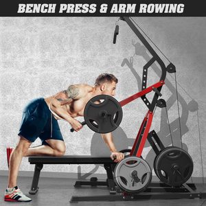 Estación de entrenamiento plegable para gimnasio en casa, con sistema de sentadillas y remo bajo con palanca LAT, relación 2:1 (sin discos de pesas), personalizable - Product Image 4