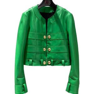 Chaqueta de lujo de cuero de doble botonadura para mujer, ropa de piel de oveja suave Real - Product Image 1