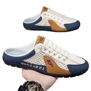 Men Mesh <b>Half</b> <b>Slip</b> On Mules Shoes Breathable Lace Up Closed Toe Casual Outdoor Walking Men Slippers - Product Image 6