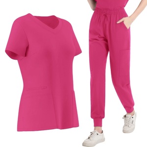 Women's Scrub Set Short Sleeve V Neck Top With Pockets Jogger Pants Purple Medical Uniform For Nurses And Salon Staff - Product Image 3