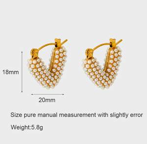 Pendientes de aro de perlas geométricas de acero inoxidable chapados en oro de 18 quilates para mujer, joyería de moda <span class=keywords><strong>E635</strong></span> - Product Image 5
