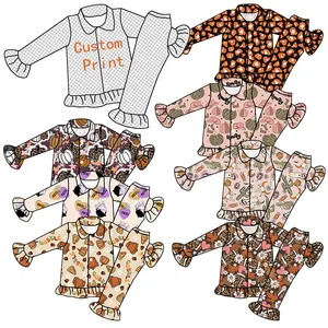 HuoRong ODM personnalisé automne Halloween garçons filles pyjamas en bambou doux vêtements de couchage barboteuse zippy ensembles pour la maison