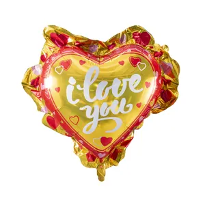 Оптовая продажа, специальные гелиевые шары в форме сердца на День Святого Валентина, нейлоновые алюминиевые фольгированные шары «Я люблю тебя», золотой сатин, кружевной кайма