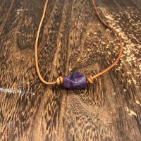 Collier minimaliste fait main en cuir véritable avec perles de pierres précieuses naturelles, ras-de-cou délicat, bijoux spirituels de yoga, cadeau d'anniversaire