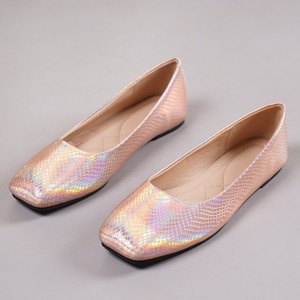 Bailarinas de Piel con Parches, Suela de Goma, Punta Cuadrada, Forro de Tela Transpirable de PU Dorado, Estilo Slip-on para Verano - Product Image 3