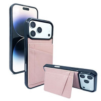 Étui de téléphone en cuir PU à double pochette pour cartes, avec fentes intégrées, portefeuille arrière fin et bord de caméra surélevé pour iPhone 18/17