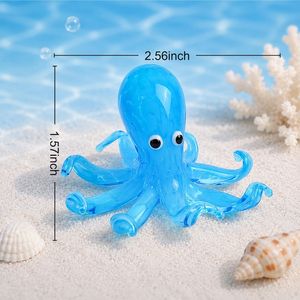 Figura de Pulpo de Vidrio Rojo Hecha a Mano con Puntos Azules y Ojos Negros - Product Image 3