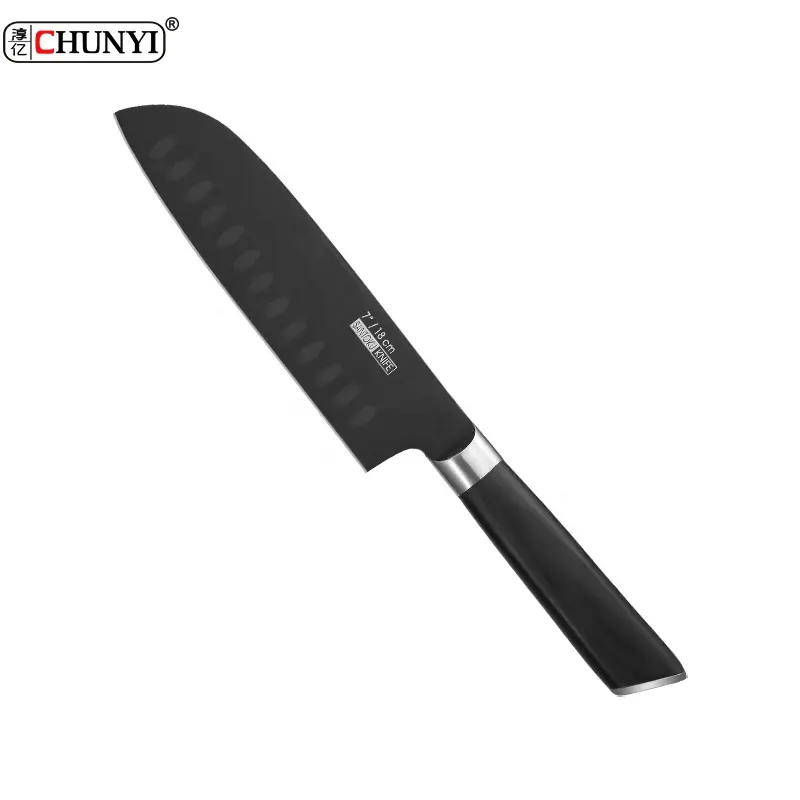 من المصنع 3Cr14 سكين طبخ أسود للمطبخ سكاكين طاه ستانلس ستيل سكين سانتوكو عالي الكربون غير لاصق بمقبض خشبي ملون