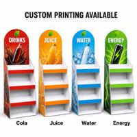 Support d'affichage en carton pour boissons énergisantes et sodas, quatre niveaux, pliable, portable, logo personnalisé pour supermarché, magasin de détail