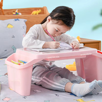 Table de lit portable pour écrire, manger, jouer, salle de classe, plateau pour ordinateur portable en plastique pour enfants, table de petit-déjeuner avec poches latérales