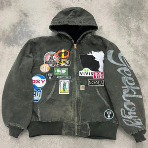 Sudadera con capucha de algodón 100% lavado con ácido desgastado rasgado con cremallera y estampado de hueso cuadrado lavado en blanco informal ropa de calle de invierno con logotipo personalizado - Product Image 2