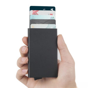 Porte-cartes automatique en cuir véritable pour homme, avec blocage RFID, étui pour cartes de crédit en aluminium - Product Image 3