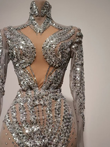 Novance Y5428 Abito da Club Trendy con Strass Argentati e Paillettes Lucide, <span class=keywords><strong>Vestito</strong></span> da Cocktail Elegante e Formale, Costume da Palcoscenico - Product Image 2