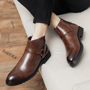 Botas de Vestir Casuales de Invierno para Hombre, Estilo Western, con Cierre Lateral y Hebilla, Color Marrón y Negro, Botas para Mujer, Diseño Plano y Cómodo - Product Image 2