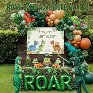 <span class=keywords><strong>Arche</strong></span> de ballons vert sauge et marron, ballons en aluminium, toile de fond, feuilles de palmier pour fête d'anniversaire sur le thème de la jungle, du safari, du rugissement des dinosaures pour enfants - Product Image 3