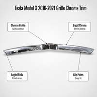 Grille supérieure avant chromée brillante pour Tesla Model X 2016-2021, moulure de calandre centrale en plastique de remplacement 1047022-00-D