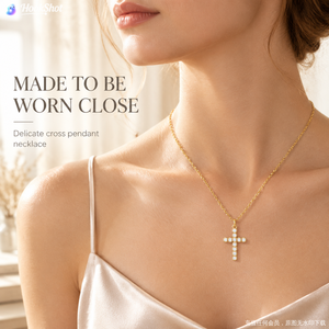 Collier élégant pour femme, style décontracté et chic, avec chaîne fine croisée à la clavicule, orné de diamants, en acier inoxydable plaqué or 18 carats, durable - Product Image 6