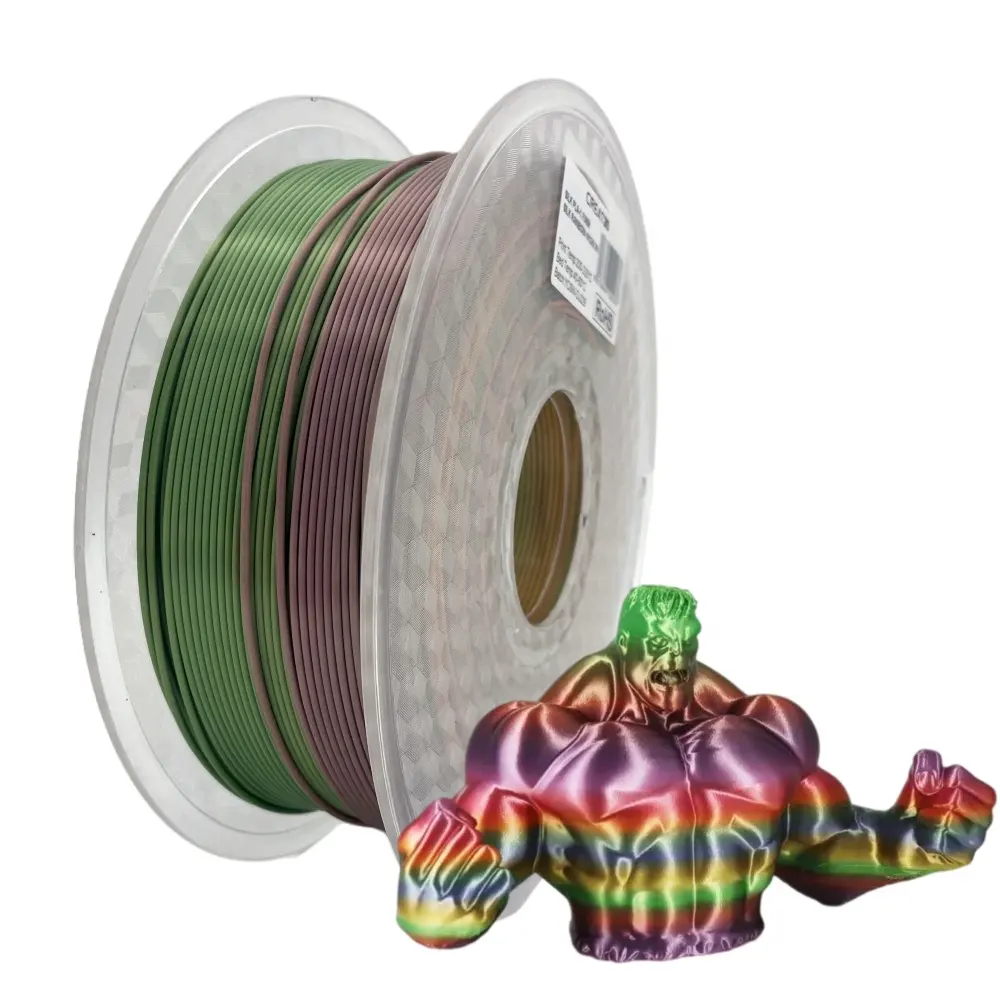 CREAT3D-filamento PLA de seda arcoíris brillante, alta calidad, 1,75mm, 1kg/rollo, buena dureza, 3D