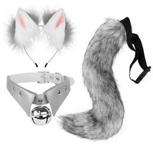 أربطة شعر قطيفة مصنوعة يدوياً مع مجموعة ذيل ربطة أذن على شكل رأس قطة - Product Image 3