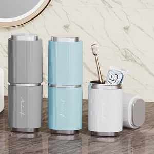 Dual-Layer Simple Eco-Friendly <b>Plastic</b> Mouthwash/Cup for Home Travel Wash Cup <b>Set</b> Double Storage Box - Product Image 2