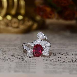 Bagues de mode en argent sterling avec rubis ovales de 2 carats cultivés en laboratoire, pierres précieuses de synthèse, matériau principal silicone - Product Image 3