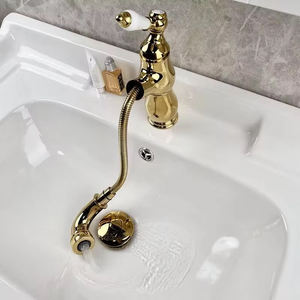 <span class=keywords><strong>Rubinetto</strong></span> da Bagno Retrò Europeo Dorato Monocomando <span class=keywords><strong>con</strong></span> Valvola in Ceramica, Miscelatore per <span class=keywords><strong>Lavabo</strong></span> <span class=keywords><strong>con</strong></span> <span class=keywords><strong>Doccetta</strong></span> Estraibile e Beccuccio Girevole - Product Image 3