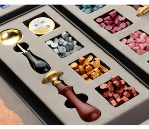 European Vintage Sealing Stamp Set With Wax Beads Spoon <strong>Wooden</strong> Handle Candle Wax <strong>Seal</strong> Kit - Product Image 2