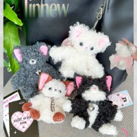 Neues Design Niedlicher Lockiger Devon Rex Katzen-Plüsch-Schlüsselanhänger mit Metallkette zur Taschendekoration Geschenk