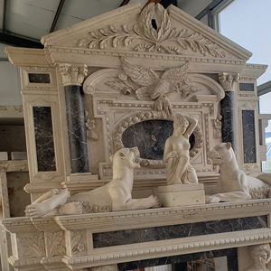 Grande cheminée décorative en marbre <span class=keywords><strong>beige</strong></span> de pierre calcaire européenne cultivée, sculptée, à double niveau, avec statues figurées - Product Image 3
