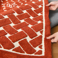 Retro-style Red Plaid Loop Pile Hand-tufted Pet-Friendly Eco-Friendly Milk Silk Carpet for Living Room and Bedroom Rugs