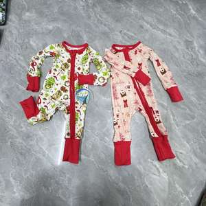 Romper Bayi Unisex Musim Gugur Kasual OEM Custom dengan Cetakan Heat-Transfer Bahan Bambu Lengan Panjang Resleting Ganda - Product Image 1