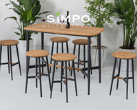 Ensemble de meubles d'extérieur modernes de luxe SIMPOLIFESTYLE, table de bar BELLA en aluminium et teck pour balcon, tabourets de jardin