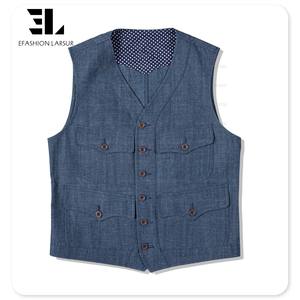 LARSUR Gilet en jean avec braguette à boutons, robe formelle personnalisée avec boucle de <span class=keywords><strong>Paris</strong></span>, veste en jean sans manches coupe ajustée pour hommes - Product Image 5