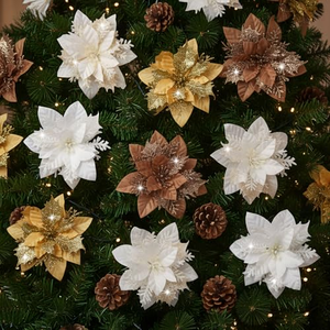 Red Gold Silver Artificial Flowers Christmas <b>Tree</b> Decoration Artificial Flower Golden Poinsettia Glitter Christmas Flowers - Product Image 5